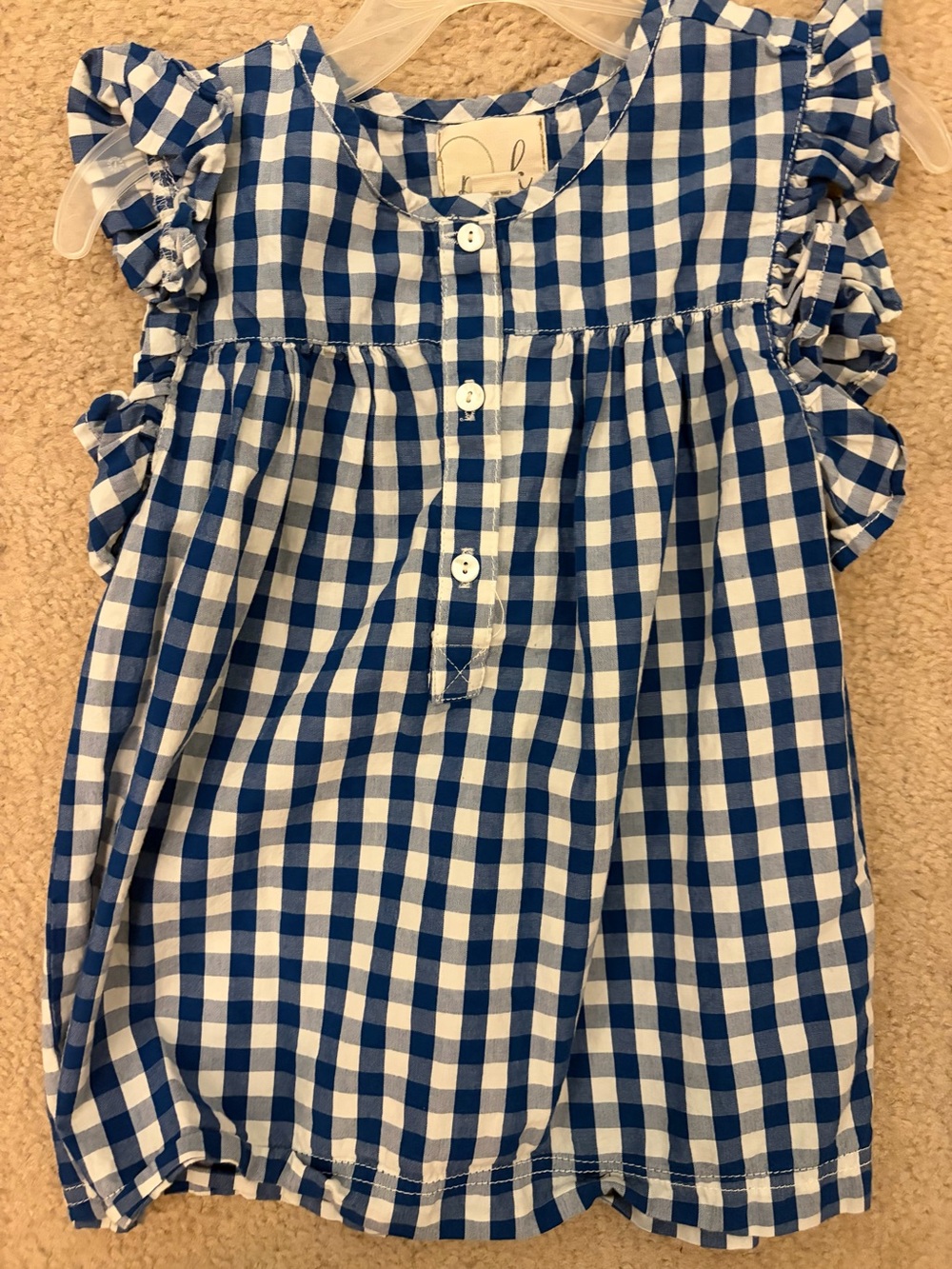 Blue white  peek Gingham Ruffle Sleeve toddler girls  Top